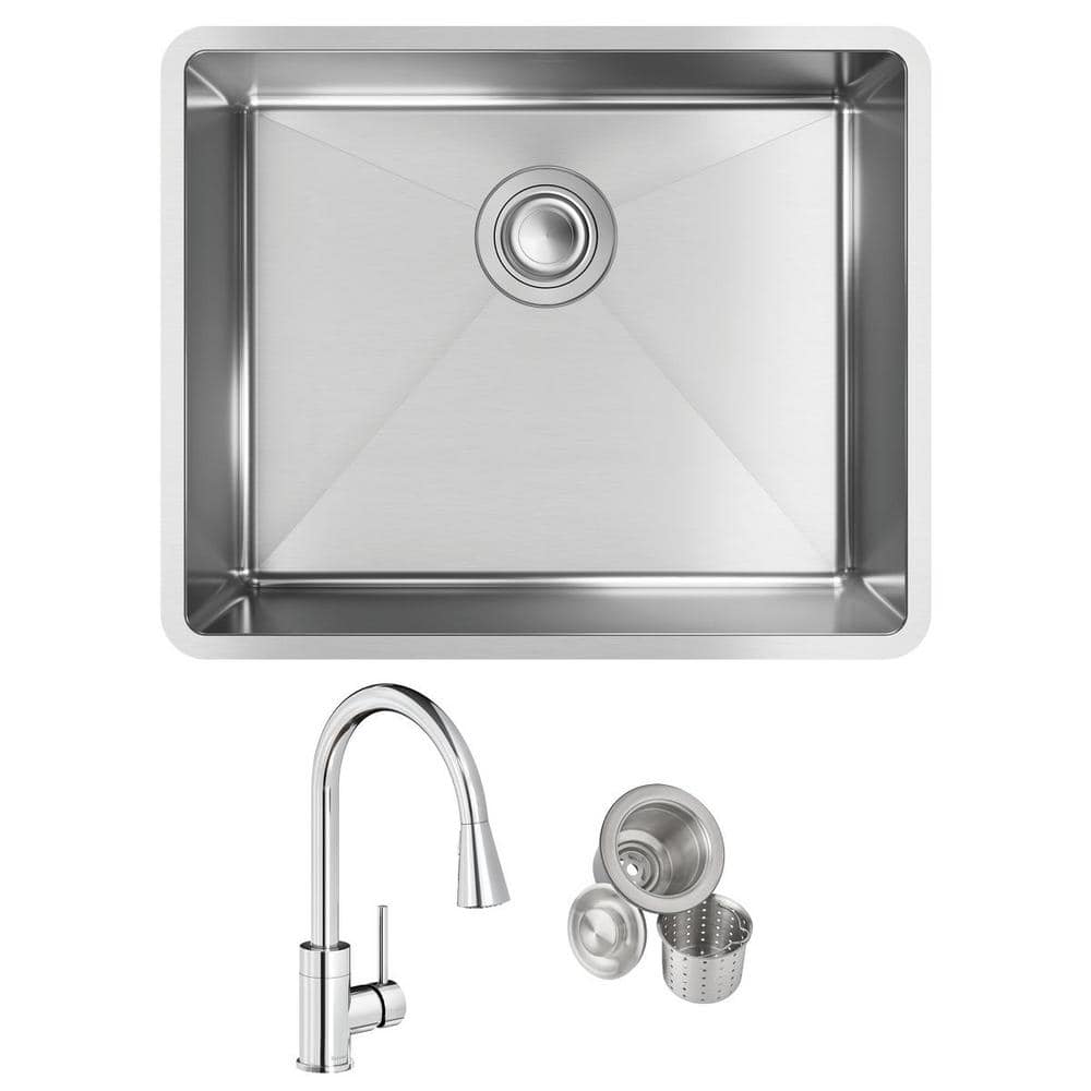 Elkay Crosstown 18-Gauge Stainless Steel 22.5 in. Single Bowl Undermount  Kitchen Sink with Faucet and Drain ECTRU21179TFCC - The Home Depot
