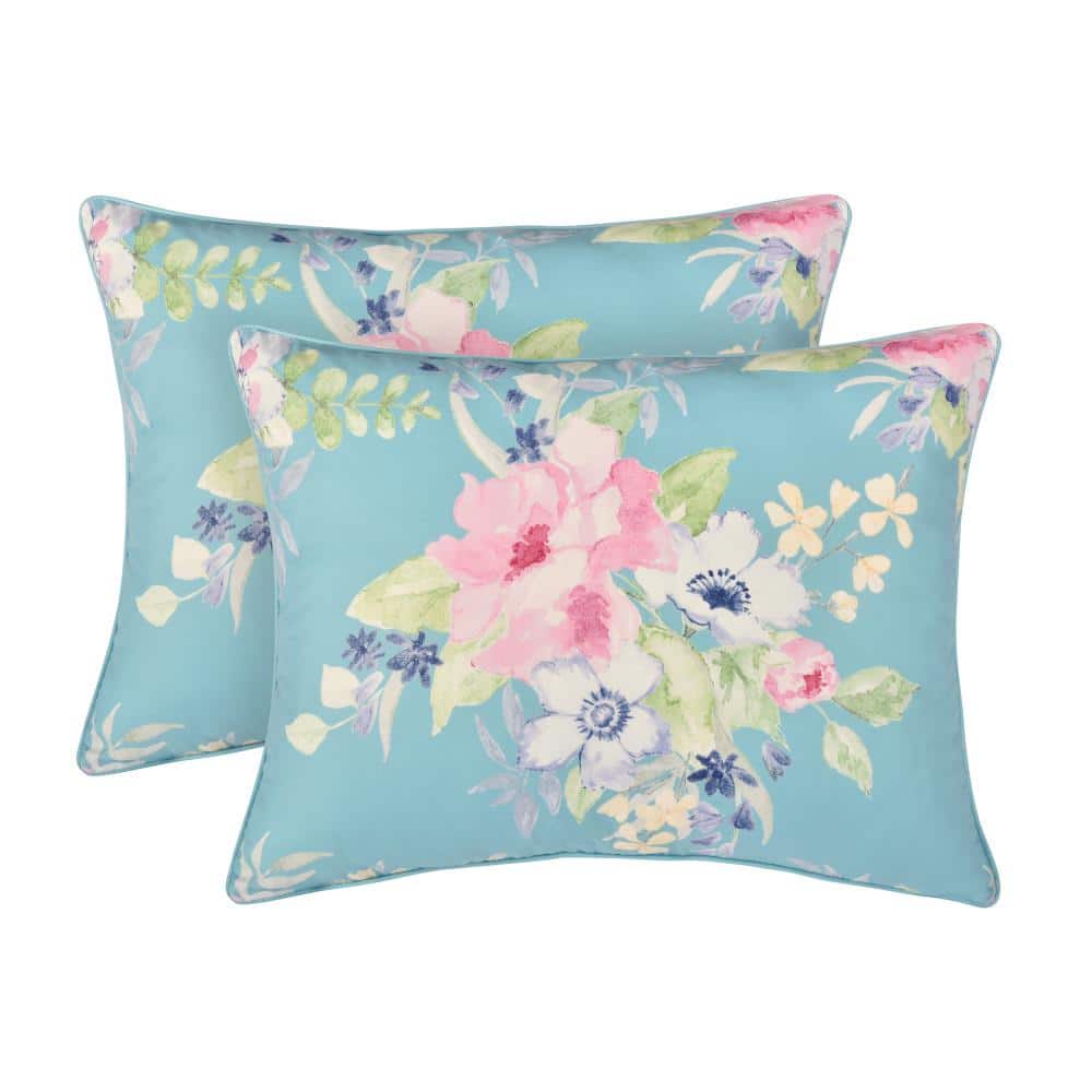 Blue Floral Microfiber Queen Reversible Bedding Set