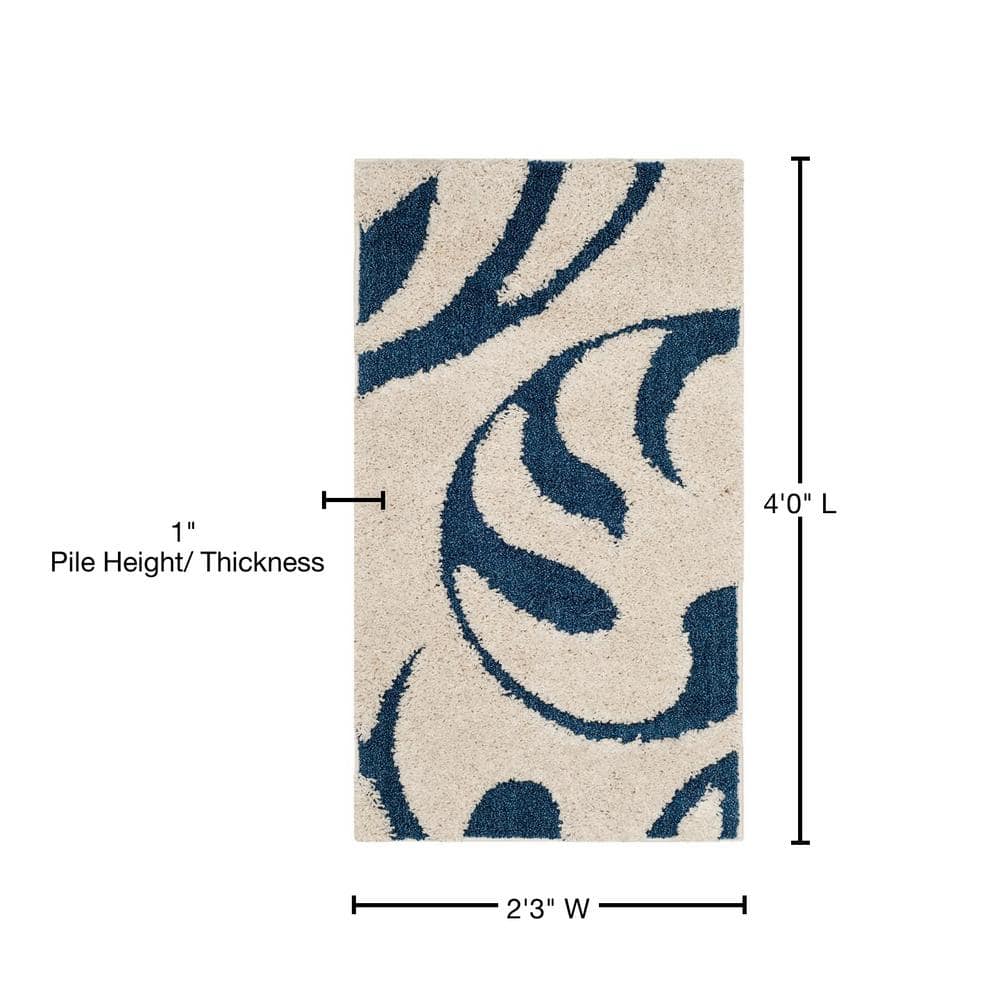Elysian Cream/Blue Floral Hand-Knotted Shag Rug - 27" x 5"