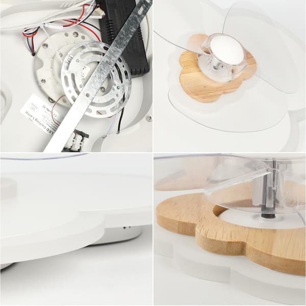 19.7 in. Smart LED Indoor Modern Wood Cloud Shape Low Profile Flush Mount Ceiling Fan Light with Remote for Bedroom