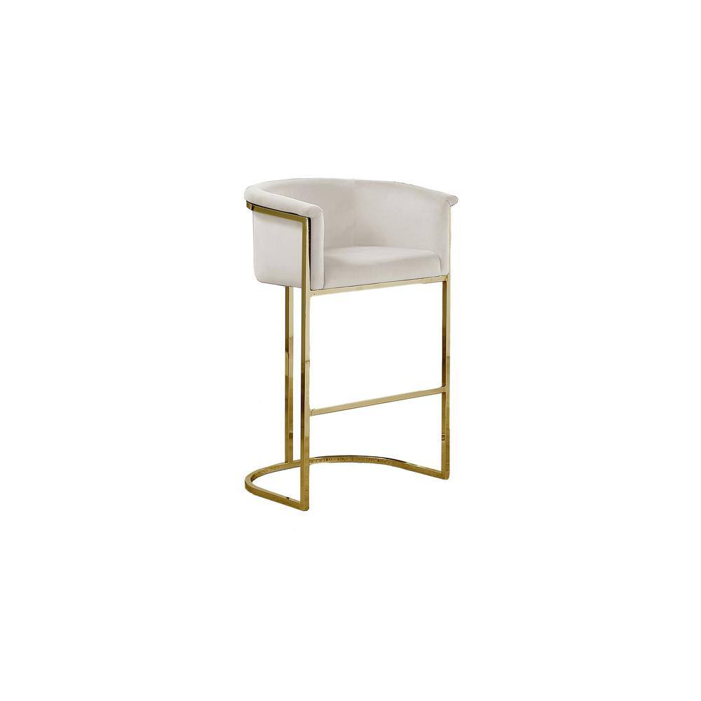 Cream Velvet Barstool with Gold Metal Base