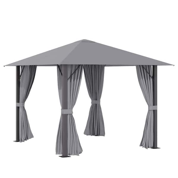 Unbranded 10 ft. x 10 ft. Gray Aluminum Frame Outdoor Patio Gazebo with Sidewalls, Vented Roof