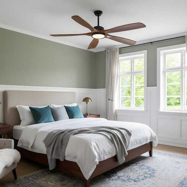 60 in. LED Indoor Walnut Ceiling Fan with Light Kit, Remote Control