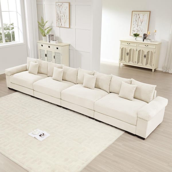 GBBLDC 33.8 in. Straight Arm 4-Piece Corduroy Modular Sectional Sofa & Ergonomic Design in Creamy Beige