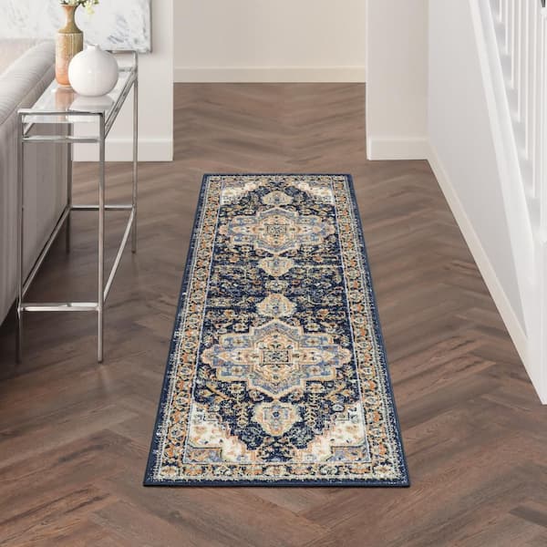 Essentials Persian Navy 2 ft. x 10 ft. Center medallion Traditional Runner Area Rug