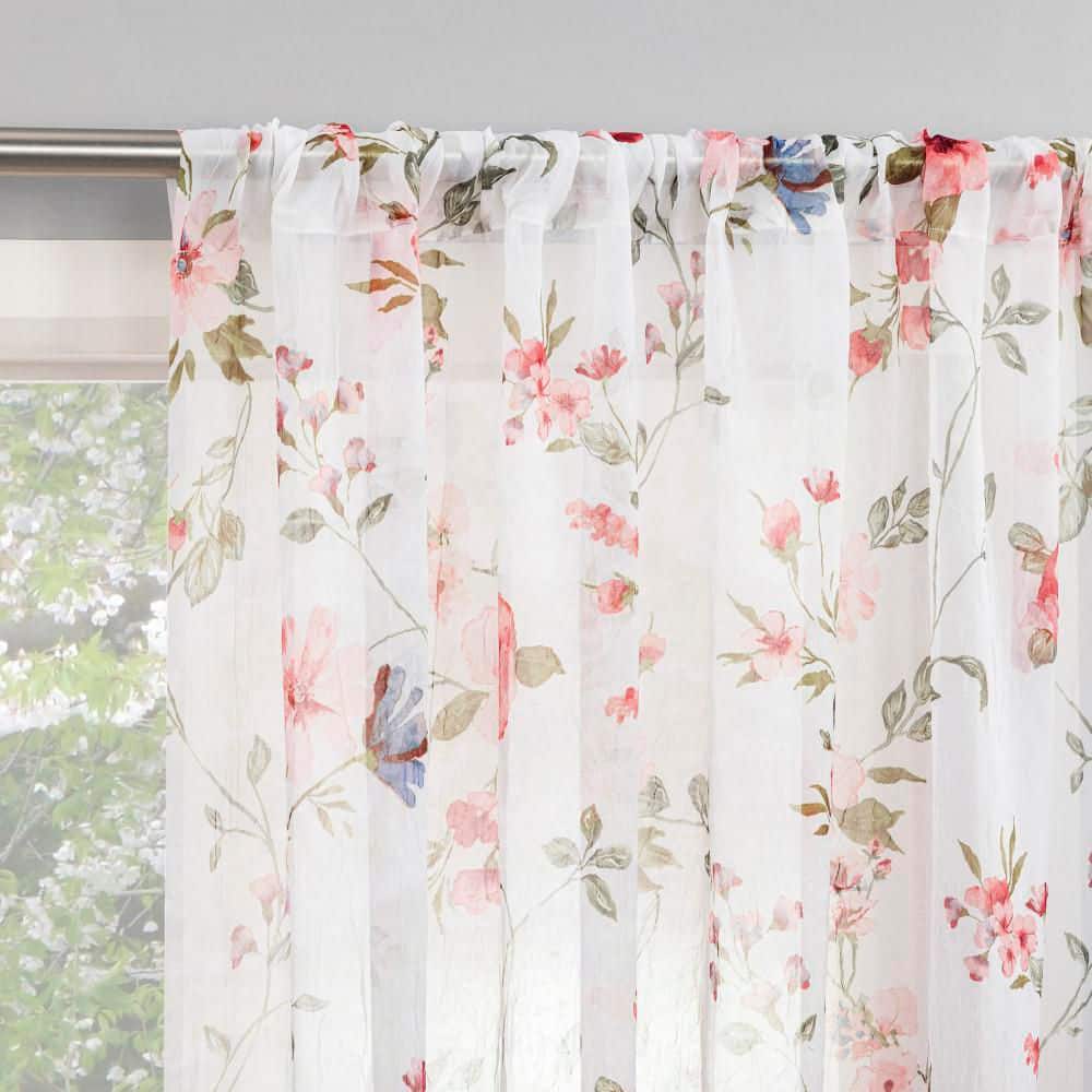 Jocelyn Floral Print Crushed Voile Coral Polyester 51 in. W x 84 in. L Rod Pocket Sheer Curtain (Single Panel) price history on PriceWatchPro