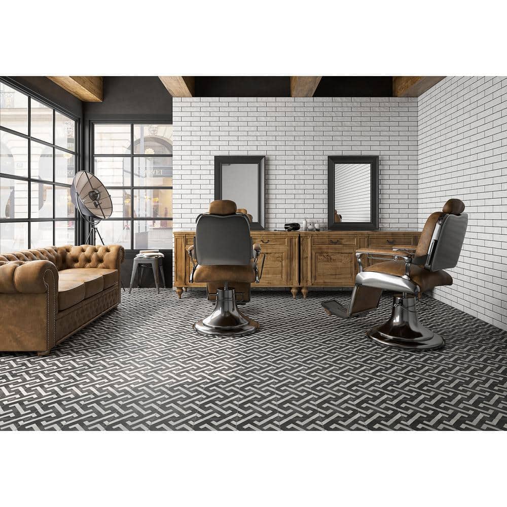 Anabella 9" x 9" Black and White Porcelain Patterned Tile