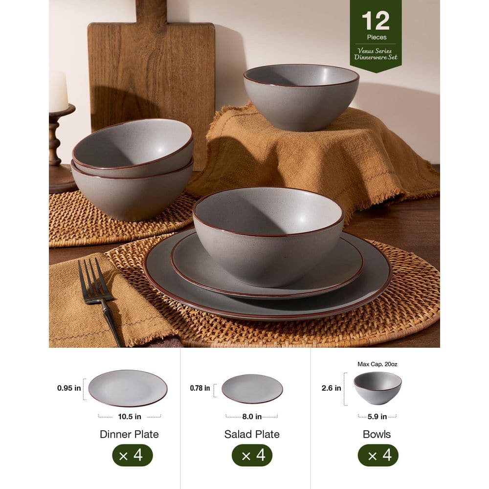 12-Piece Stoneware Speckled Dinnerware Set - Thumbnail 3