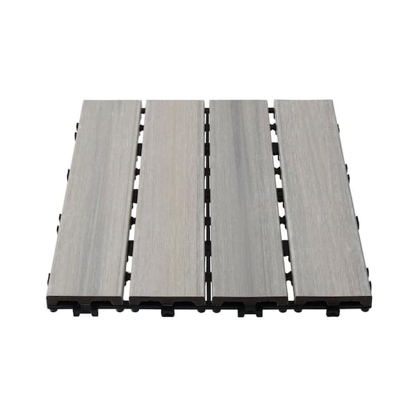 FIROMO 11.8 in. x 11.8 in. Wood-Plastic Composite Patio Deck Tiles Patio Floor Tiles, Light Gray (22-Pieces)