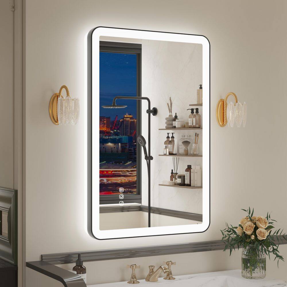24 in. W x 32 in. H Rectangular Framed Premium Aluminum LED Wall Mounted Bathroom Vanity Mirror in Color Black price history on PriceWatchPro