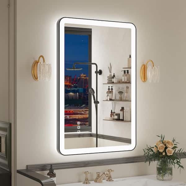 24 in. W x 32 in. H Rectangular Framed Premium Aluminum LED Wall Mounted Bathroom Vanity Mirror in Color Black