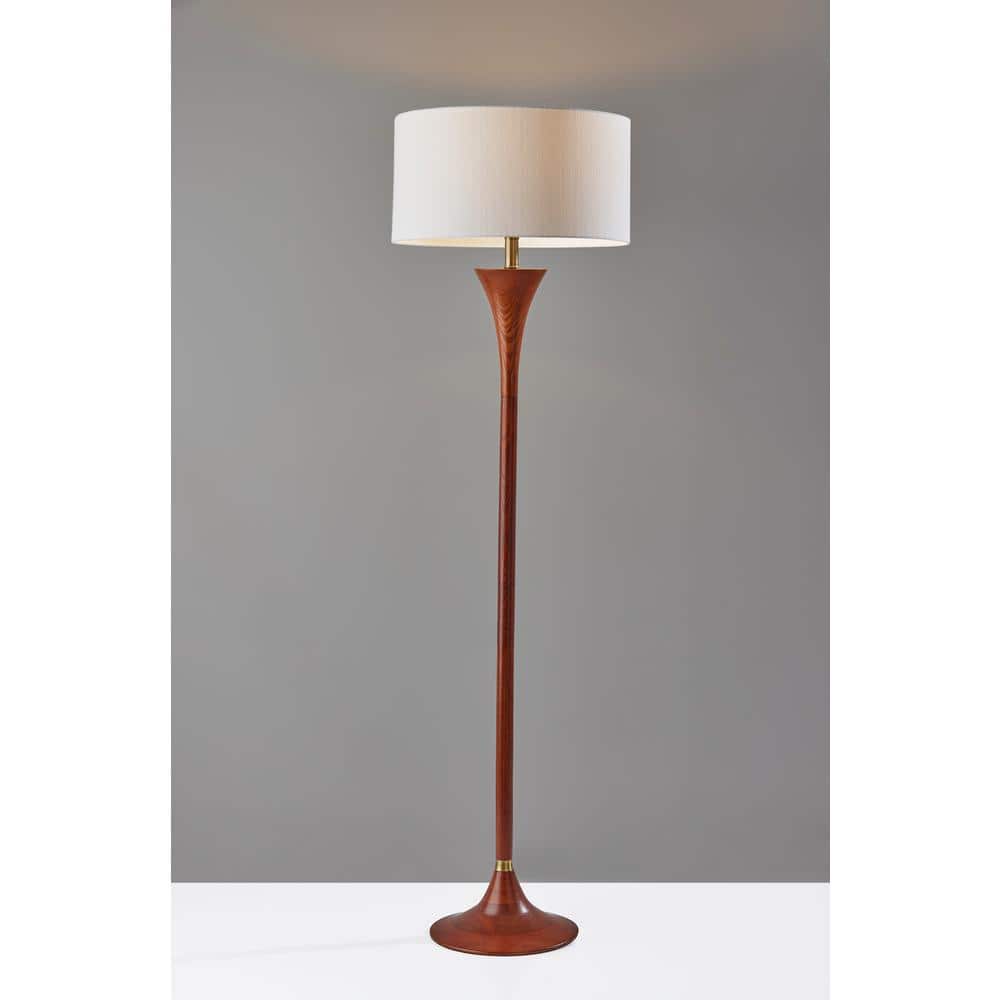 Rebecca 60" Walnut Rubberwood Floor Lamp with Antique Brass Accent