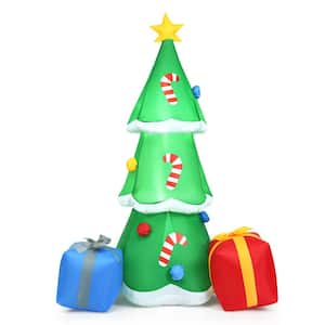 6 ft. Pre-lit LED Lights Christmas Tree with Gift Boxes Blow Up Christmas Inflatable with Zipper