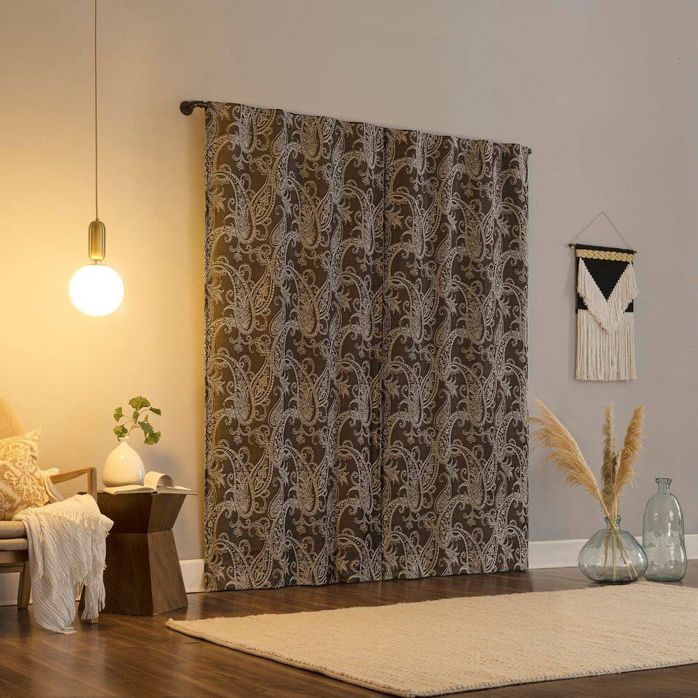 Chocolate Brown Paisley Embroidered Blackout Curtain Panel