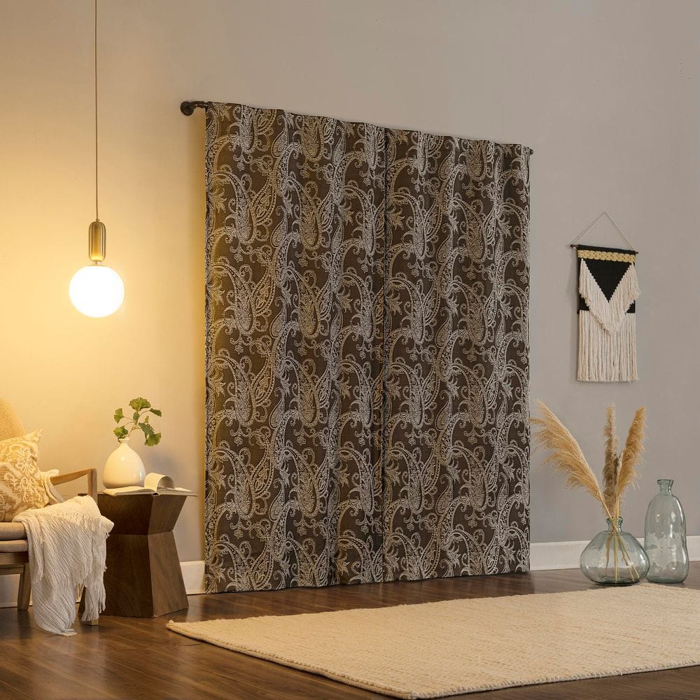 Chocolate Brown Paisley Embroidered Blackout Curtain Panel 40" x 96"