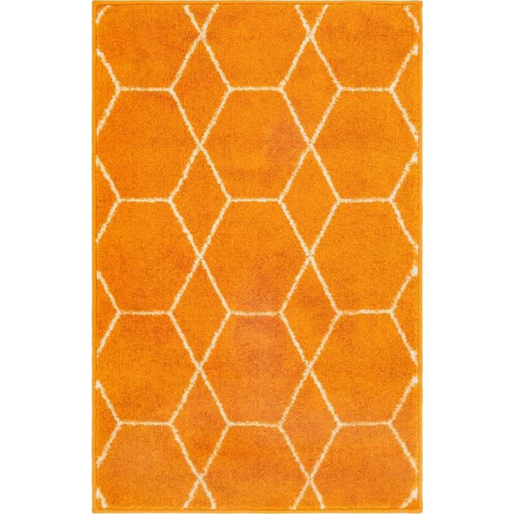 Orange Geometric Trellis Synthetic Indoor Area Rug