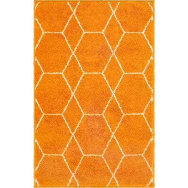 StyleWell Trellis Frieze Orange Doormat 2 ft. x 3 ft. Geometric Area Rug