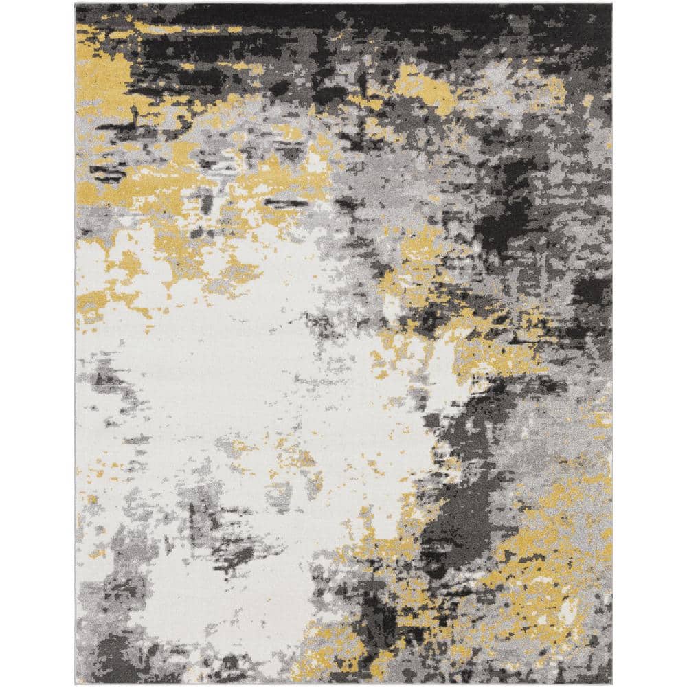 Gray Abstract Rectangular Low Pile Synthetic Rug 7'11" x 10'