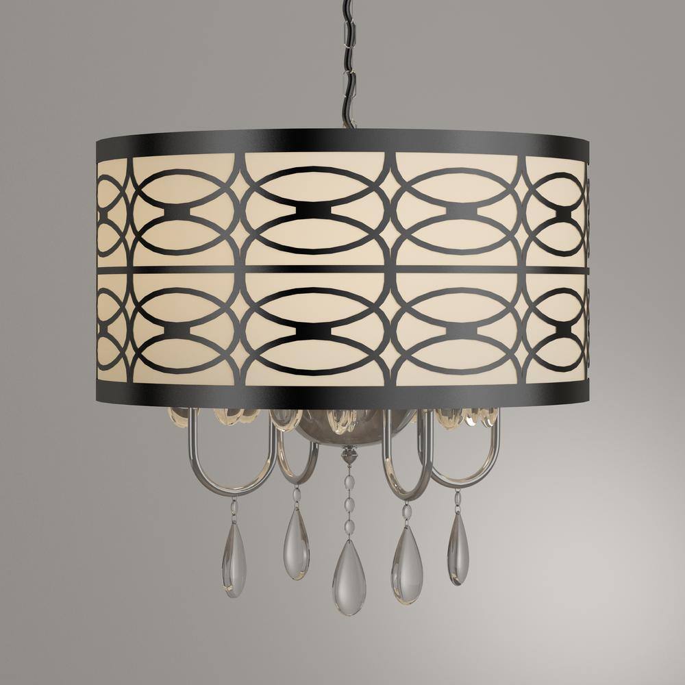 Roxanne 18" Chrome Drum Chandelier with Clear Glass Accents
