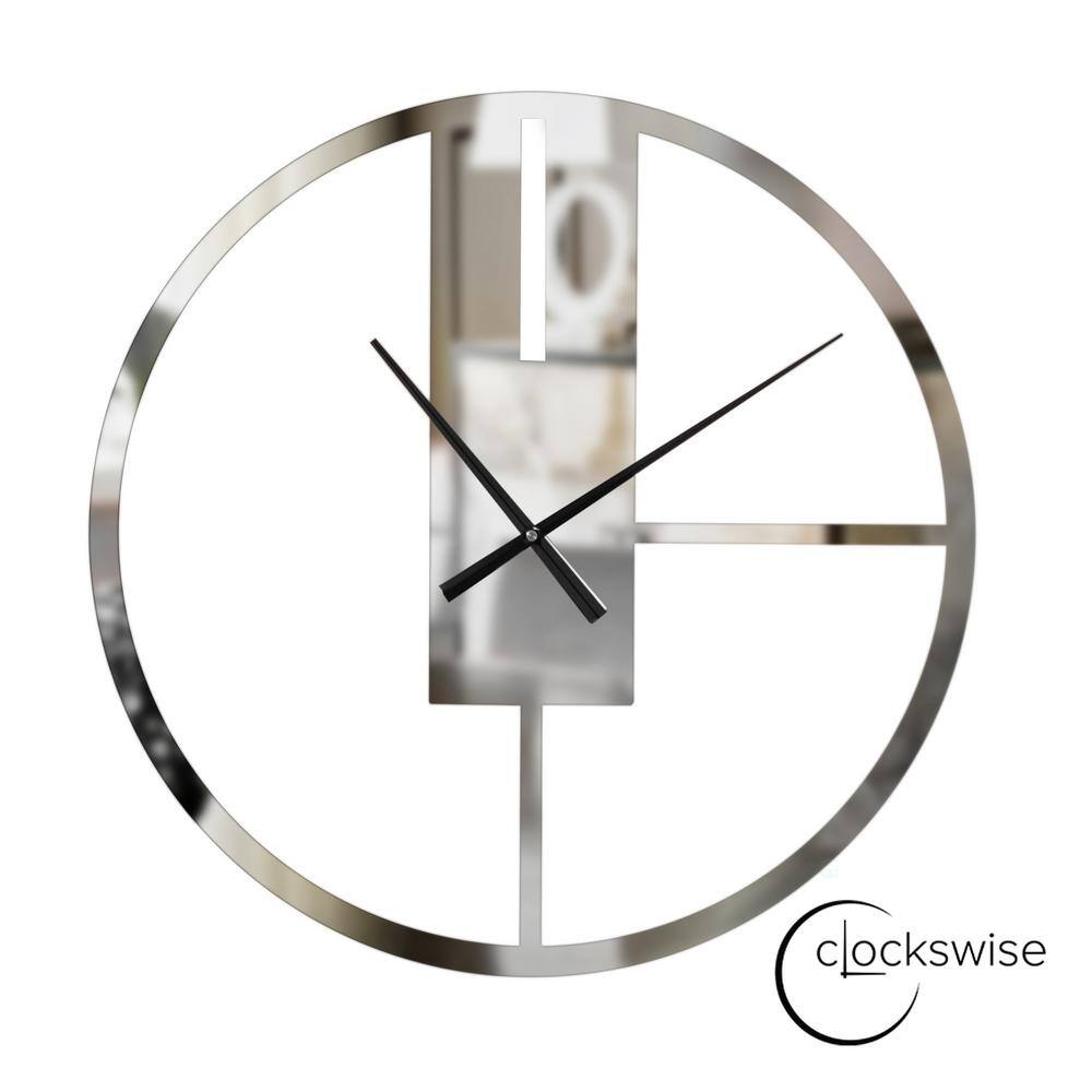 CLOCKWISE Big Wall Clock with Mirror Face, Silver Metal 22.75 in