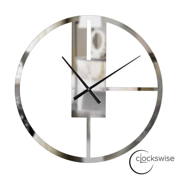 CLOCKWISE Big Wall Clock with Mirror Face, Silver Metal 22.75 in. Oversize Timepiece Hanging Supplies Included