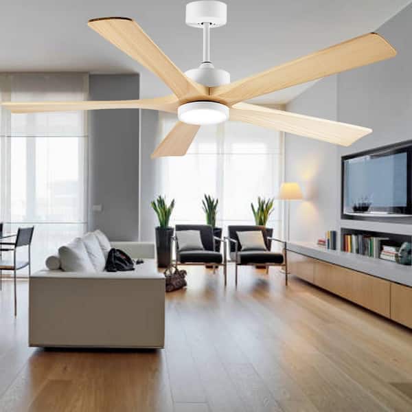 60 in. White 5 Wood Blades Downrod Stardand Ceiling Fan with Full Spectrum LED Light and Remote Control Included
