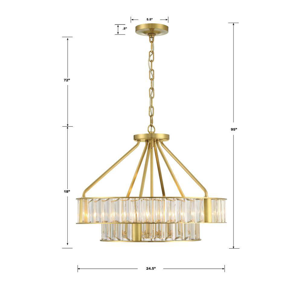 Aged Brass and Crystal 6-Light Two-Tier Chandelier