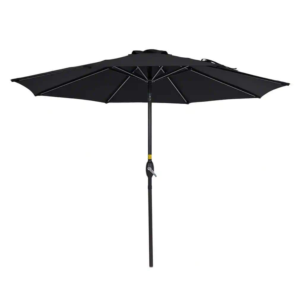9 ft. Aluminum Market Outdoor Patio Umbrella in Black with Crank Lift