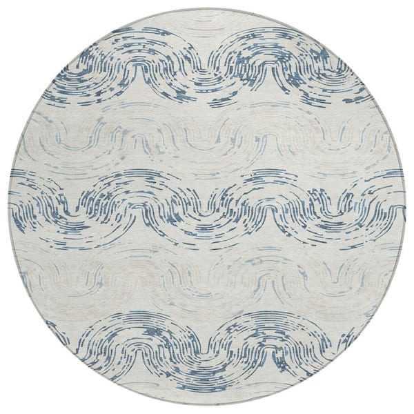 Chantille Machine Washable Indoor/Outdoor Abstract ACN2461 Ivory 8 ft. x 8 ft. Round Rug