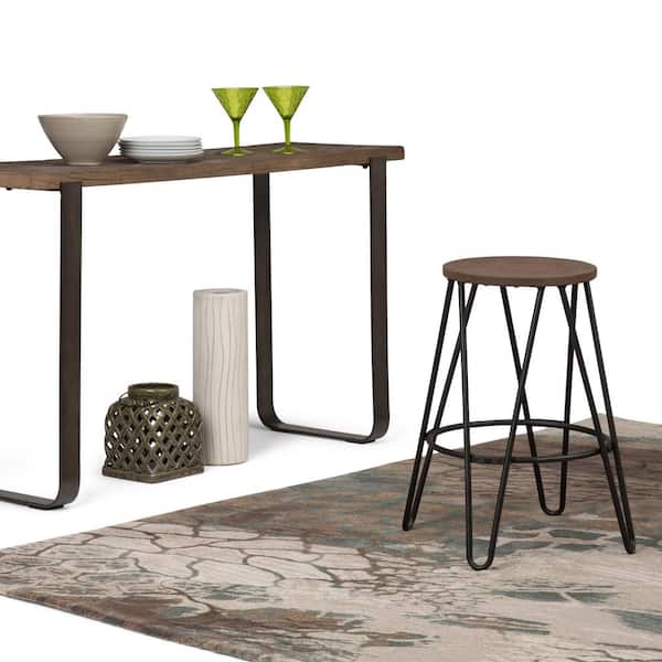 Simeon 24 in. Black and Cocoa Brown Industrial Metal Counter Height Stool with Solid Wood Seat