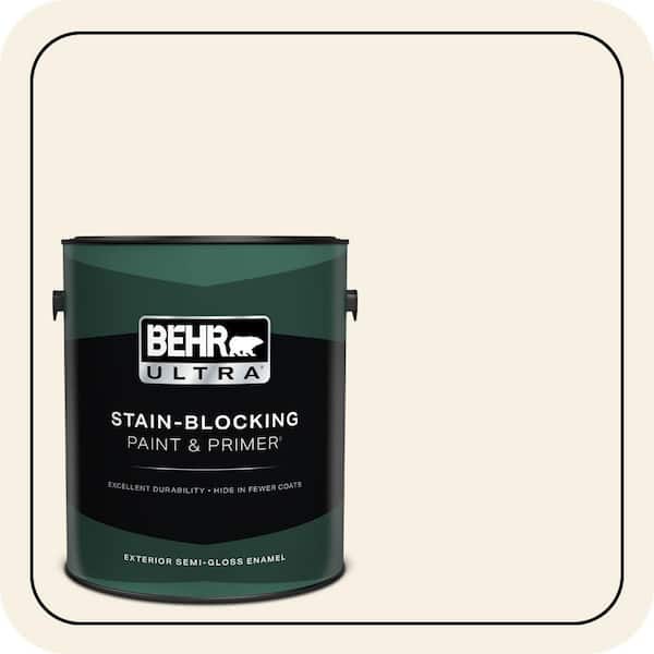 BEHR ULTRA 1 gal. #ICC-20 Elegant White Semi-Gloss Enamel Exterior Paint & Primer