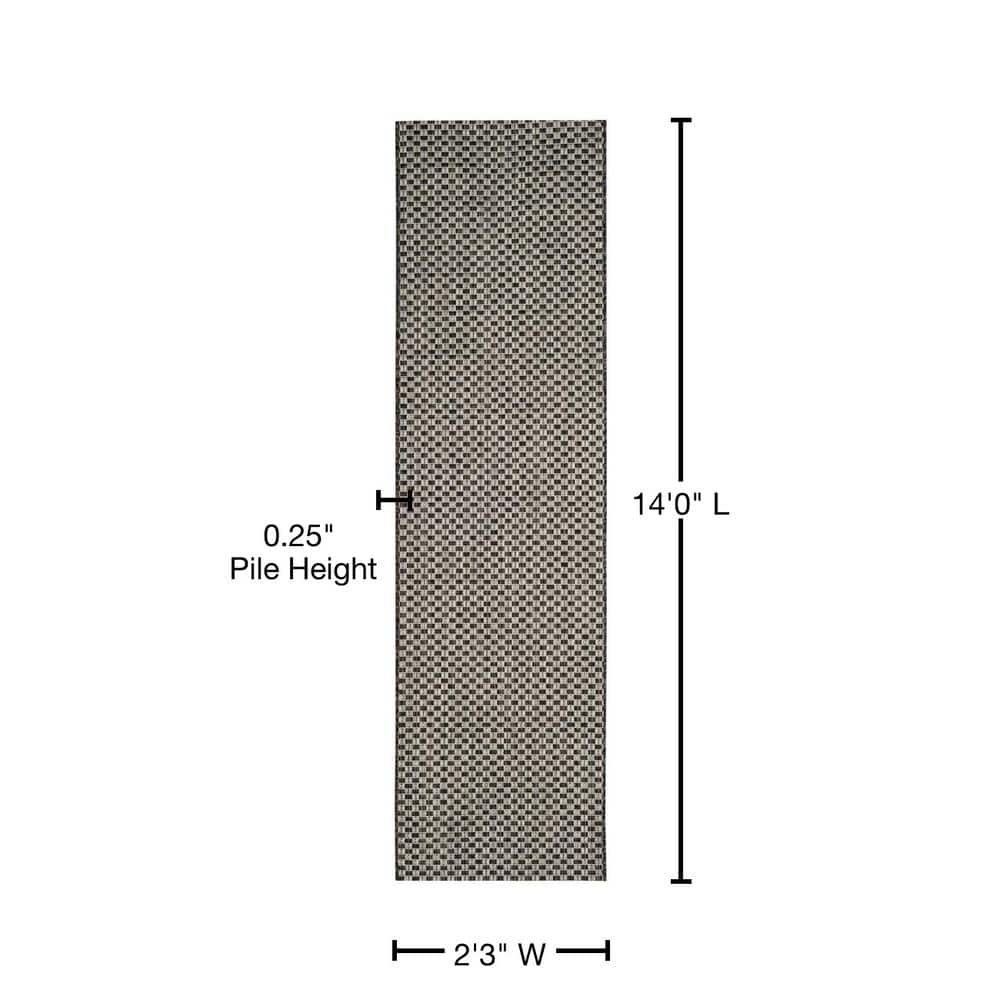 Sleek Black and Light Grey Synthetic Reversible Flatweave Rug 27in x 14in