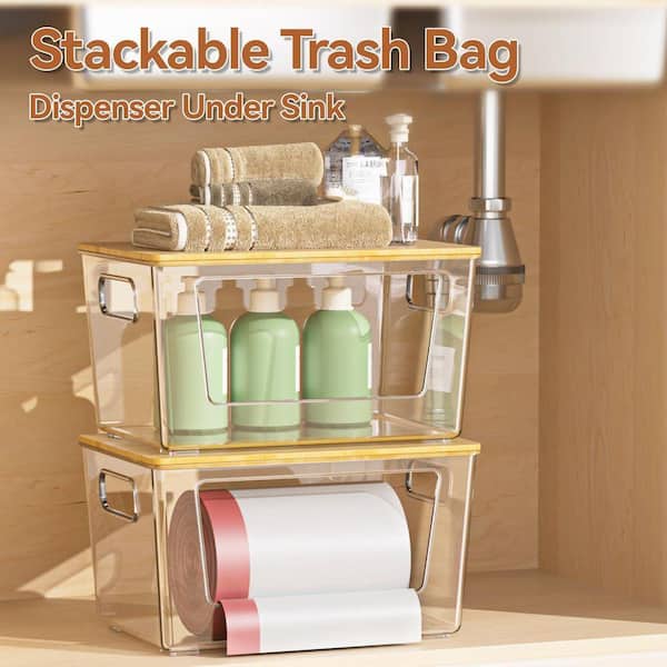JFVKAF 2-Pack Stackable Trash Bag Holder w/ Bamboo Lid, Large