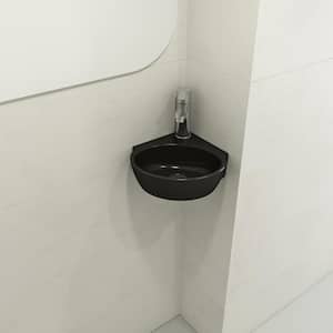 Milano Wall-Mounted Matte Black Fireclay Corner Vessel Sink