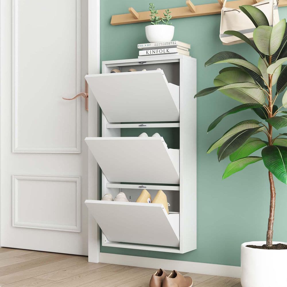 41 in. H x 20 in. W White Metal Shoe Storage Cabinet Wall Mount Shoe Organi