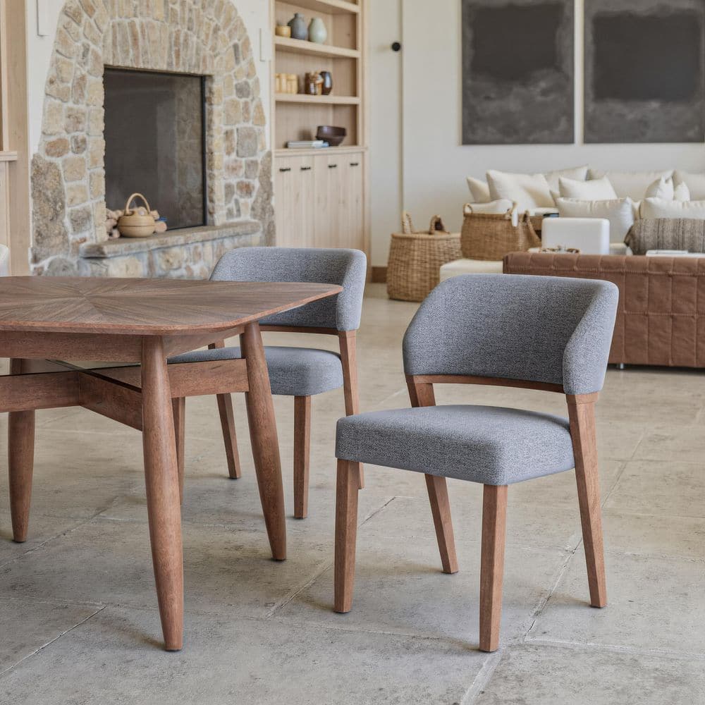 ZUO Sunobu Azure Gray and Walnut Poly Linen Dining Chair (Set of 2