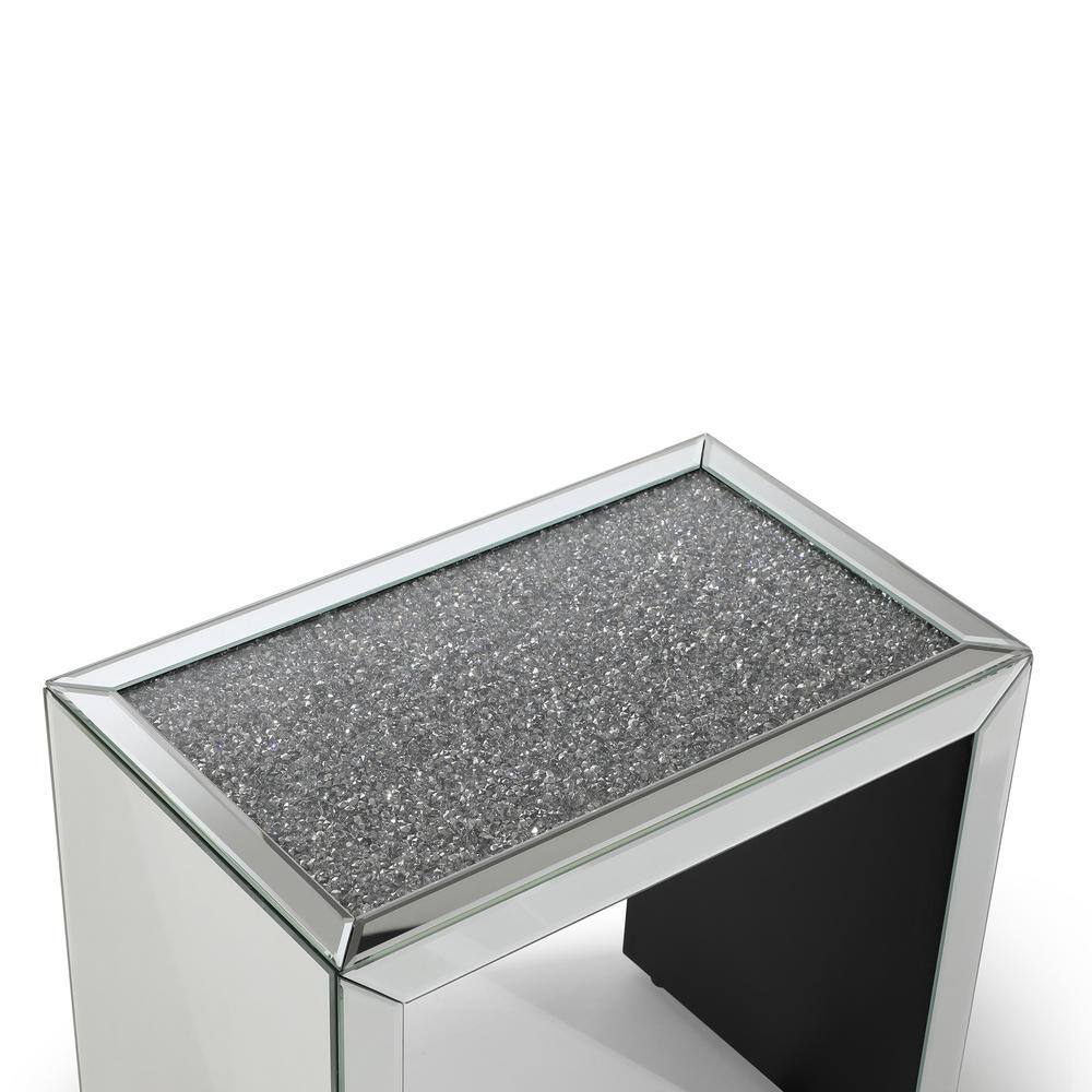 Silver Glass Top Wood Frame Nesting End Tables Set of 3