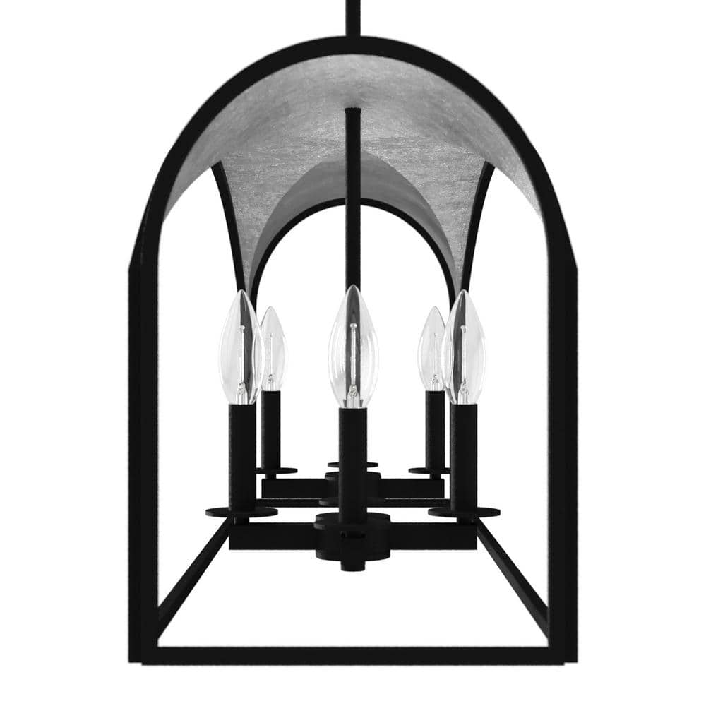 Dukestown 41" Black Natural Iron Linear Chandelier with Silver Leaf Accents