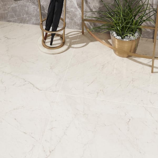 Saroshi Carrara Giola 23.62 in. x 23.62 in. Polished Marble Look Porcelain Floor and Wall Tile (15.5 sq. ft./Case)