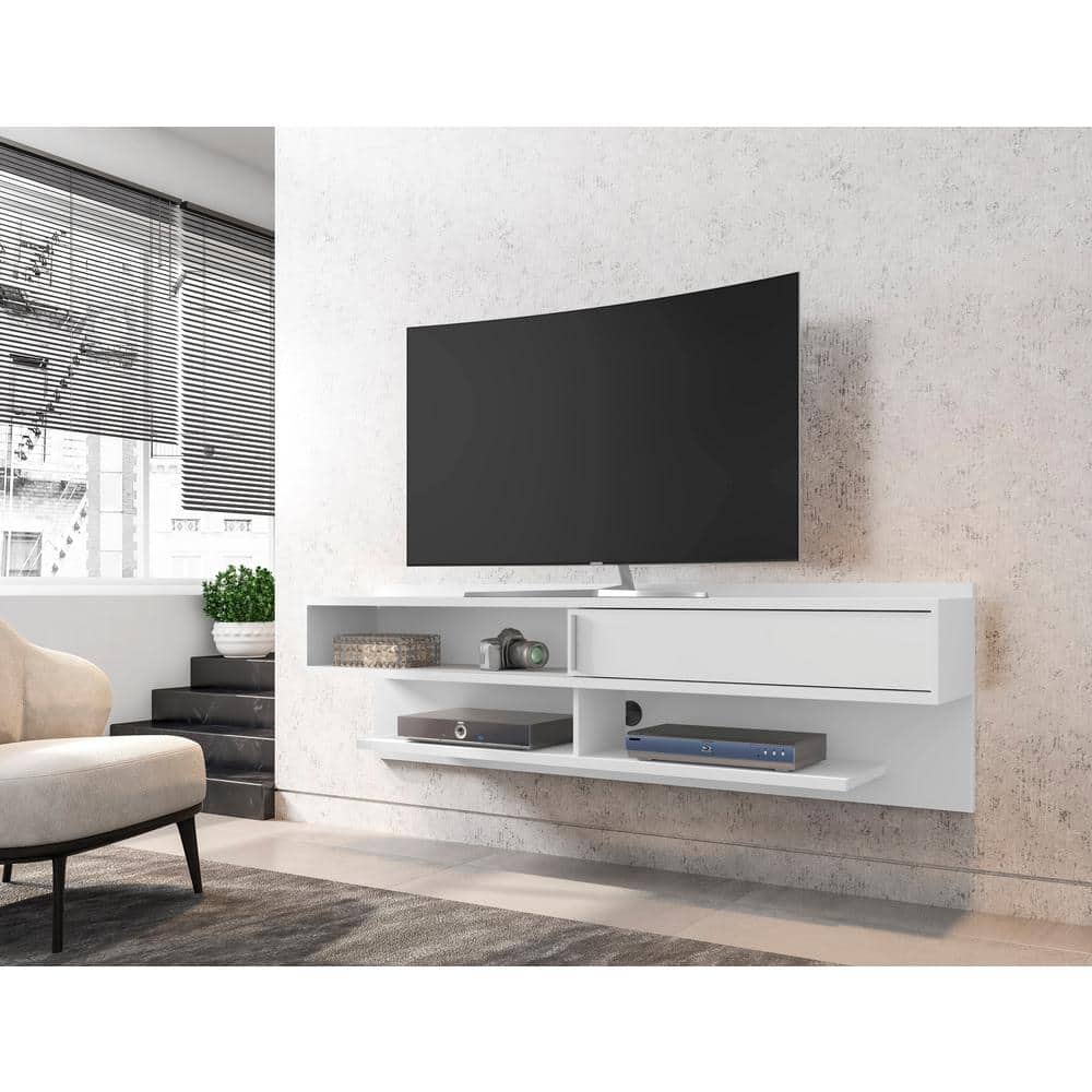 Rochester 70.86 in. White Floating Entertainment Center Fits TVs Up to 60 in. with Storage and Cable Management