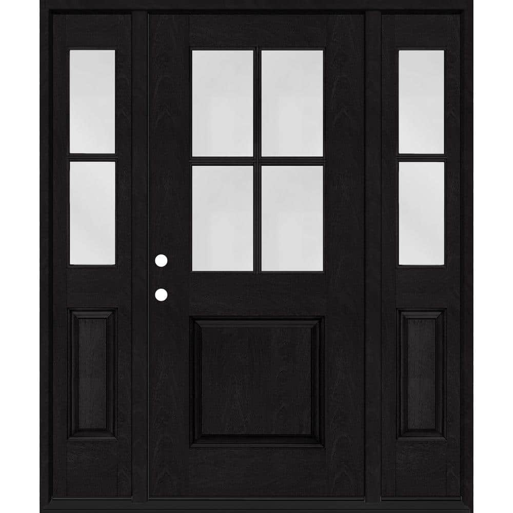 Steves & Sons Regency 36 in. x 80 in. RH 1/2-4 Lite Clear Glass Onyx Stain Mahogany Fiberglass Prehung Front Door with Dbl 14 in. SL, Black