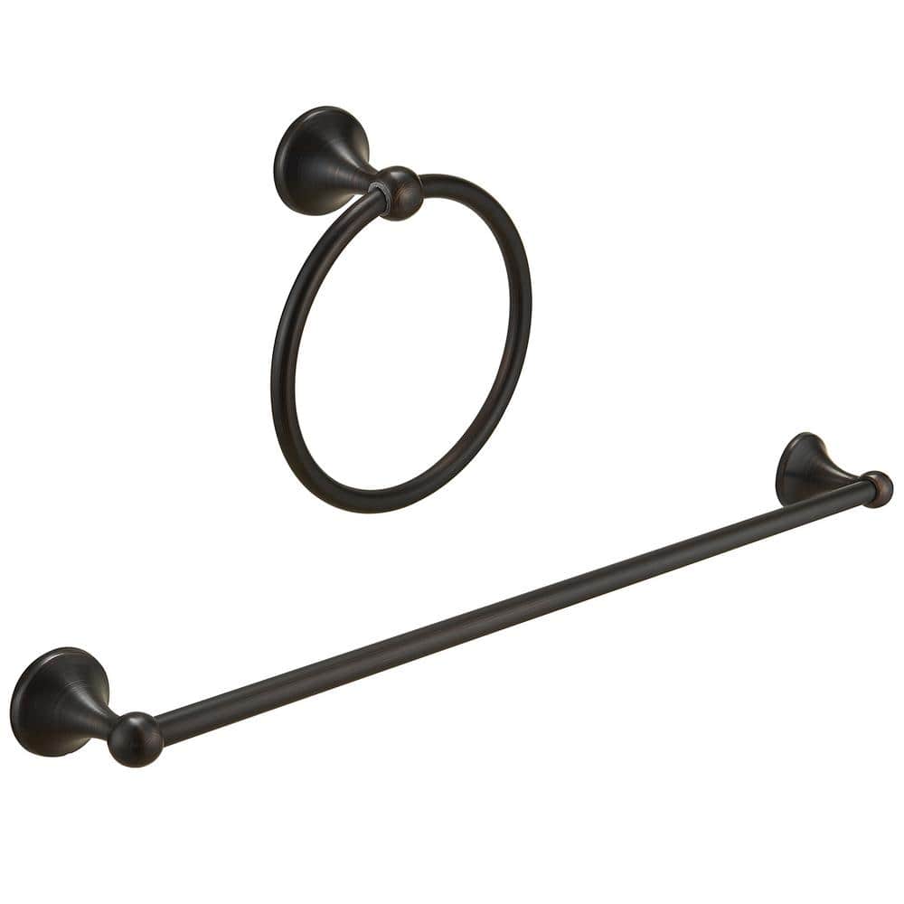 2-Piece Bath Hardware Set Accessories with 24 in. Towel Bar and Toilet Paper Holder, Towel Ring in Oil Rubbed Bronze price history on PriceWatchPro
