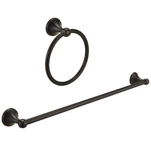 2-Piece Bath Hardware Set Accessories with 24 in. Towel Bar and Toilet Paper Holder, Towel Ring in Oil Rubbed Bronze