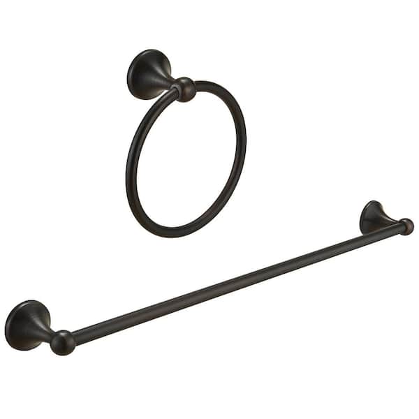 BWE 2-Piece Bath Hardware Set Accessories with 24 in. Towel Bar and Toilet Paper Holder, Towel Ring in Oil Rubbed Bronze