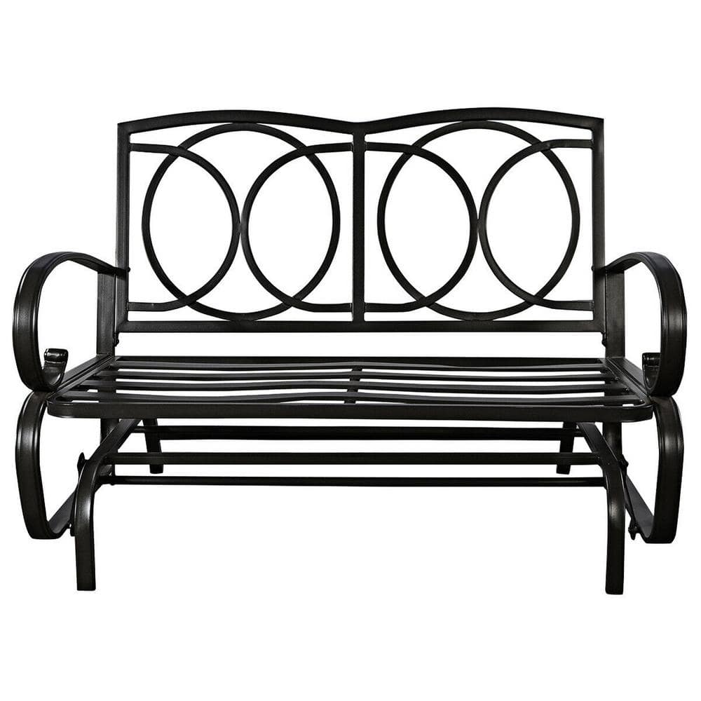 Blue Steel Outdoor Patio Rocking Bench Loveseat with Cushions