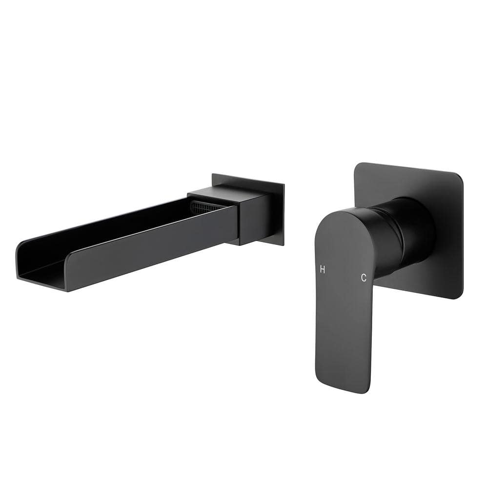 Matte Black Wall Mount Waterfall Tub Filler Faucet