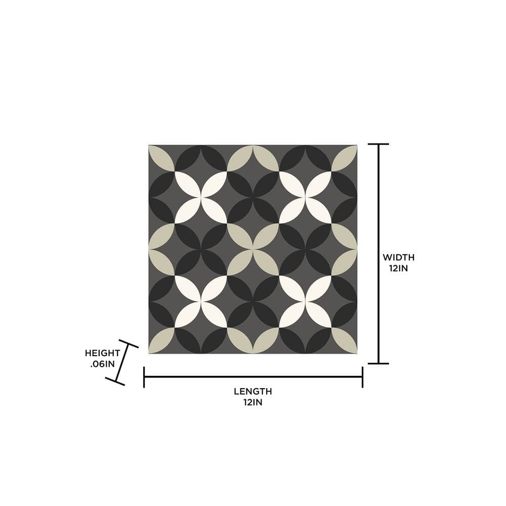 Arbor Black and Gray Floral Geometric Vinyl Peel & Stick Floor Tiles