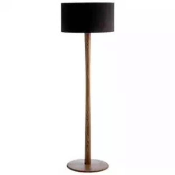 61 in. Walnut Black 1-Light Standard Floor Lamp with Solid wood Body and Black Fabric Drum Shade