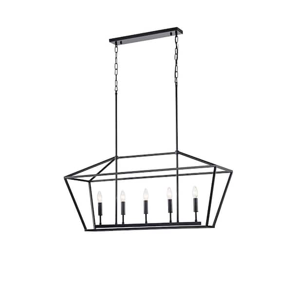 Edvivi 5-Light Matte Black Linear Lantern Pendant Light Cage