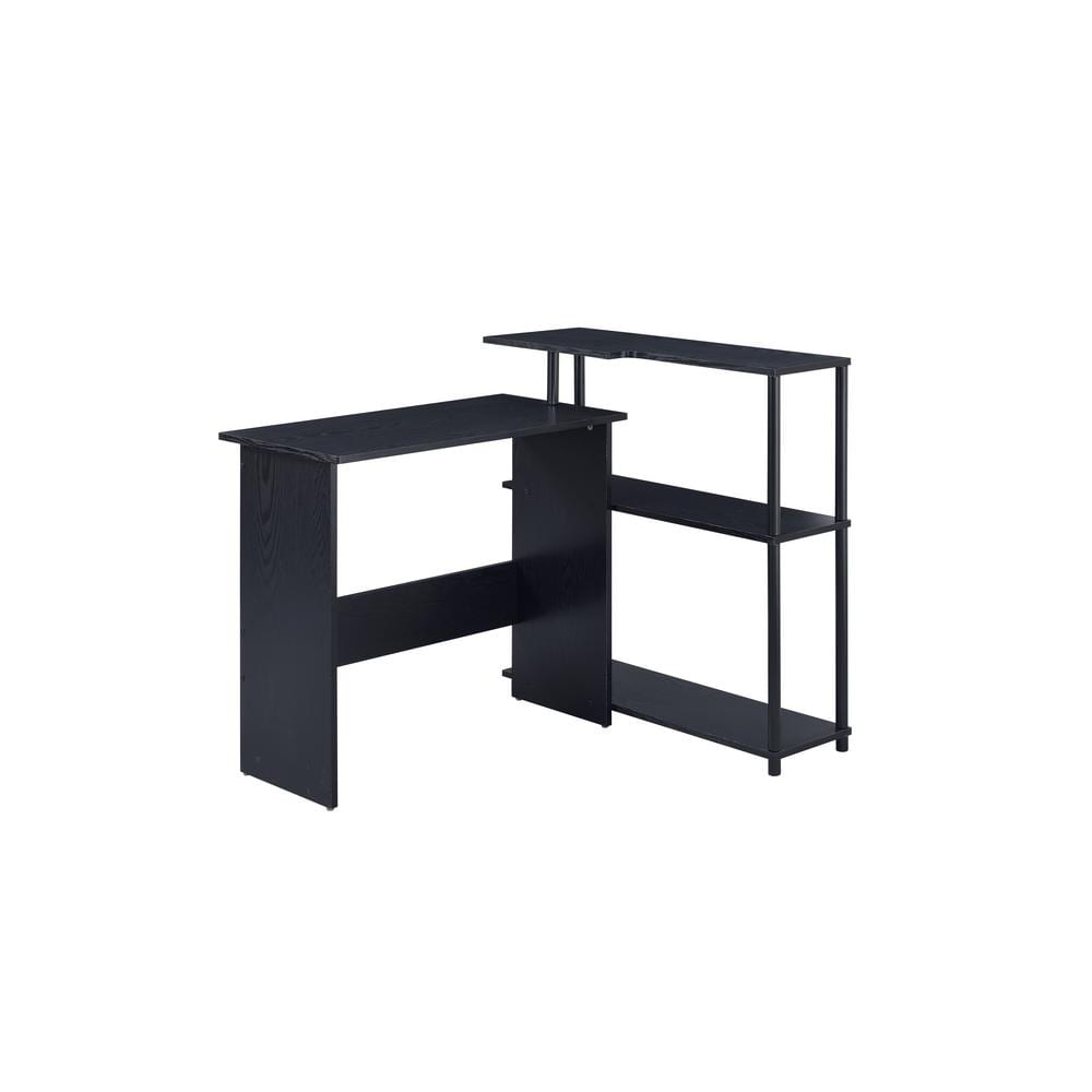 Elegant Black Wood Writing Desk with 3-Tier Storage Shelf